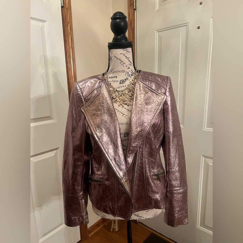 WHITE HOUSE BLACK MARKET - Metallic faux leather jacket-champagne -medium-nwot